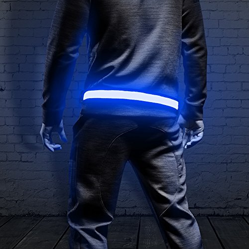 BSEEN LED Running Waist Belt - USB Rechargeable Reflective Glowing LED Waistband, Flashing Safety Light Belt for Runners, Joggers, Walkers, Pet Owners, Cyclists - color: Blue