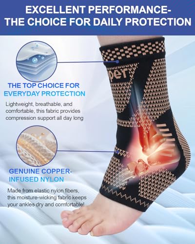 LISEPWU Copper Ankle Brace for Men & Women, Ankle Compression Sleeve 1 Pair - color: Yellow- black, size: Large
