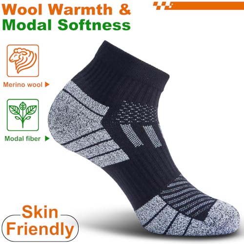 Compression Ankle Socks - Cozy Cushioned Hiking Running for Men Women - Thick Warm Durable - color: Black, size: Large