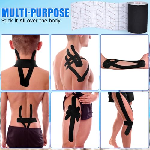 3 Pack Wide Kinesiology Tape, 4in x 5.5yd Athletic Tape, Black - color: Black - 4in