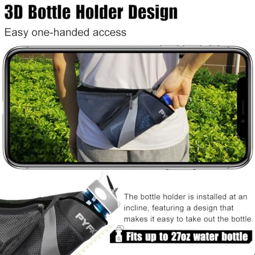 PYFK Running Belt Hydration Waist Pack with Water Bottle Holder for Men Women Waist Pouch Fanny Bag Reflective - color: Black