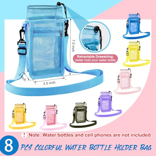 Berlune 8 Pcs Mesh Water Bottle Holder with Adjustable Strap, Macaron Color - color: Macaron Color