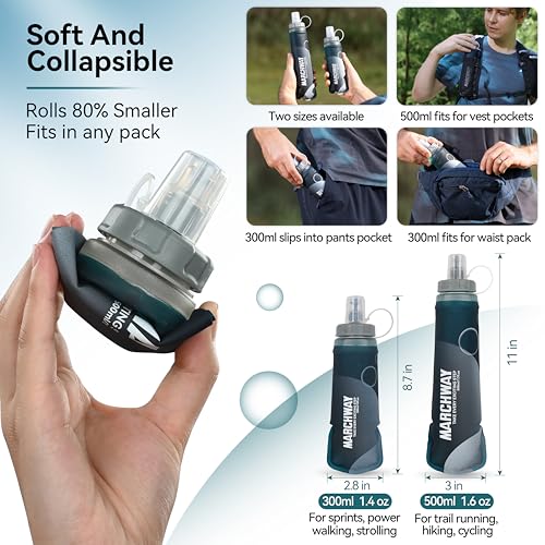 MARCHWAY Soft Flask Collapsible Water Bottle with Wide Mouth, 300ml/500ml - color: Blackish Green, size: 300 ml/10 oz