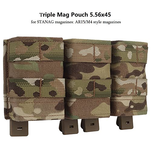 Triple Molle Mag Pouch 5.56 Tactical Open Top Magazine Holder Carrier with Quick Release Magazine Pouch Insert - color: CP