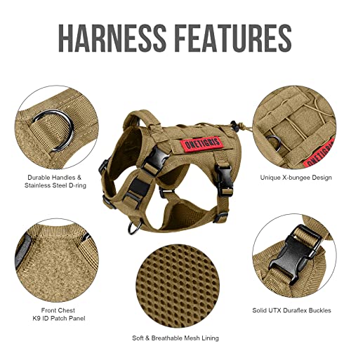 OneTigris Tactical Dog Harness with Handle No-Pull Adjustable for Small Dog - color: Brown, size: X-Small