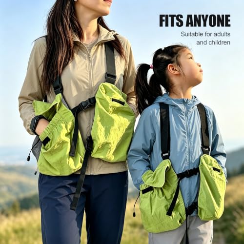 Lightweight Hiking Vest Bag, Multi‑Pocket Adjustable Running Chest Pack, Utility Outdoor Vest Pouch for Women, Men & Kids - color: Green