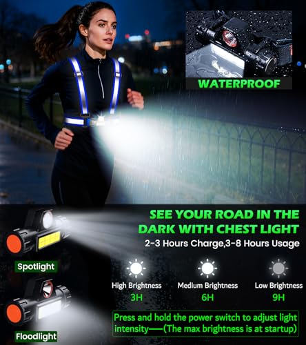Running Lights for Runners,90°Adjustable LED Reflective Vest Running Gear,Rechargeable Chest Light Up Running Vest Night Walking Safety Gear for Night Walking/Cycling/Jogging - color: Blue