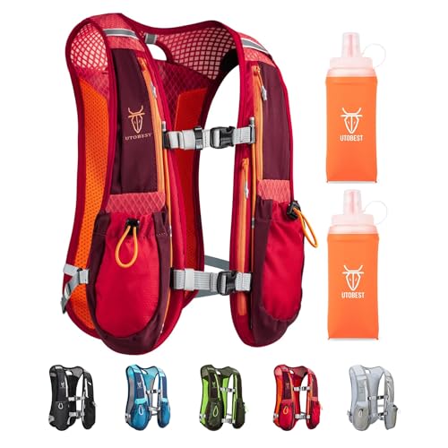 UTOBEST Running Vest Lightweight Hydration Vest Pack 5L UTR104 - color: Red Vest 5L with 2 x Soft Flask