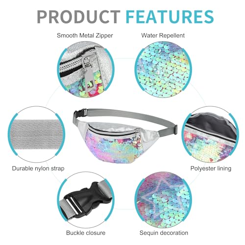 Holographic Sequined Fanny Packs for Women, Waist Belt Bag Fashion, Crossbody Bum Bag for Running, Sky Blue - color: Colorful Red