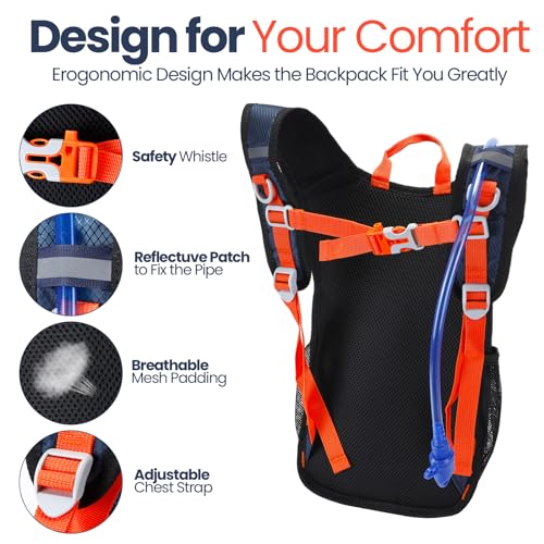 Shinylin Kids Hydration Backpack with 1.5L Water Bladder Hiking Backpack Lightweight for Boys or Girls Children Biking Climbing Running Cycling - color: Blue, style: Classic