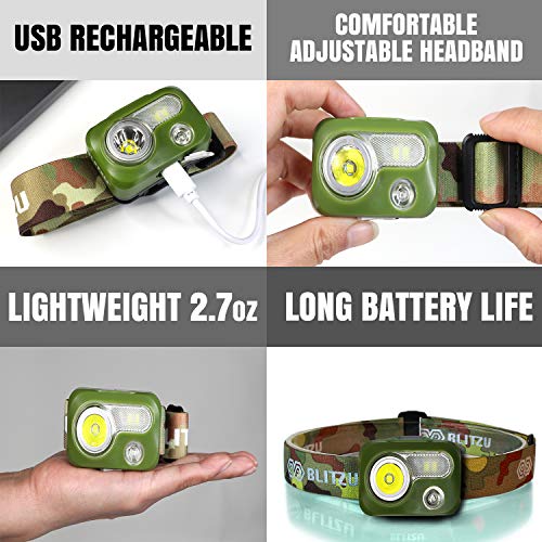 LED Headlamp, Rechargeable Super Bright Headlight Flashlight, Kids & Adults - color: Camo