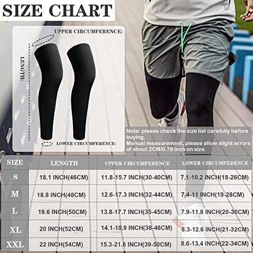 2Pairs Leg Sleeves,Full Leg Compression Sleeve,Compression Long Knee Sleeve,Sports Compression UV Long Leg Sleeves with Anti-slip Silicone Strips for Men Women Running Basketball Football(White&Black) - size: Large