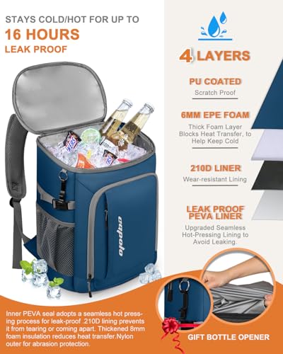 Capolo Cooler Backpack Insulated Leak Proof for Women Men Soft Cooler Bag - color: Leather Blue, size: 36 Cans