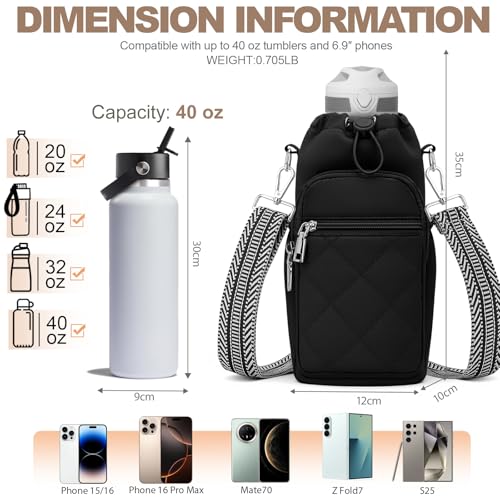SYTRAH Water Bottle Carrier Bag with Strap, Insulated Corssbody Purse - color: Black