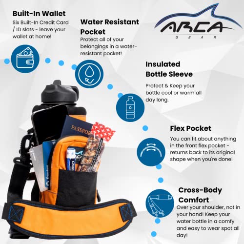 Arca Gear 40 oz Hydro Carrier - Insulated Water Bottle Sling w/Carry Handle, Shoulder Strap, Wallet and Two Pouches - The Perfect Flask Accessory - Deep Blue - color: Deep Blue