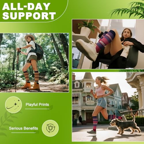 6 Pairs 20-30 mmHg Knee High Compression Socks, Unisex, Running, Travel - color: Color Stripe, size: Small-Medium