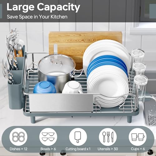 Urackify Dish Drying Rack - Stainless Steel Dish Rack for Kitchen Counter - color: Pale Blue