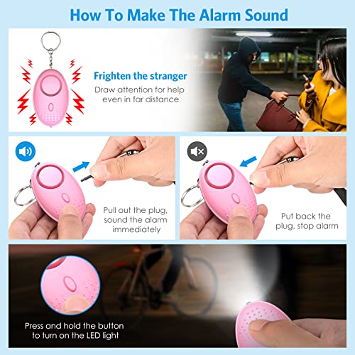 AMIR Safety Keychain Set for Women and Kids, 10 Pcs Safety Keychain Accessories with Sound Personal Alarm, Whistle and Pom - color: Pink