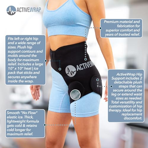 Activewrap Hip Ice Pack Wrap - PT-Designed Hot & Cold Compression Hip Brace with Ultra Flex Gel Pack for Post-Surgery Comfort, Hip Flexor Support, Bursitis, Labral Tear & Injuries - One Size Fits Most