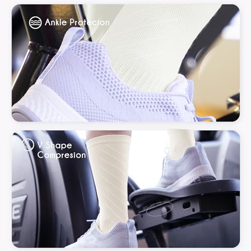 BRISIRA Coolmax Bamboo Viscose Compression Running Crew Socks Women - color: 3 Pairs White, size: 8-10