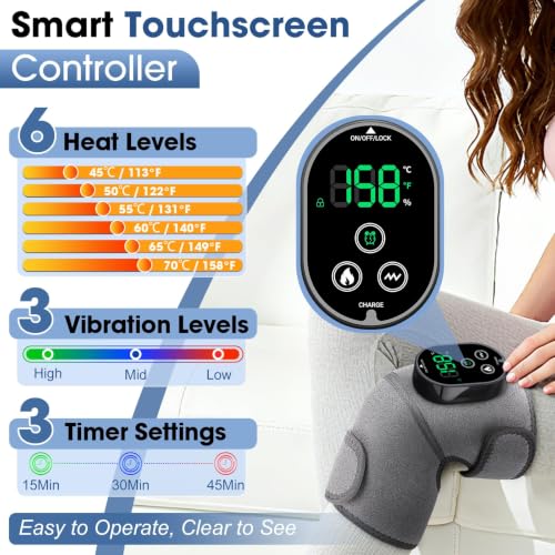 Cordless Knee Massager with Heat, Knee Heating pad for Knee Pain