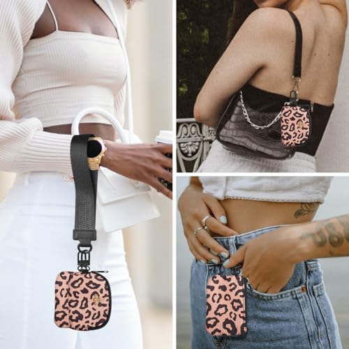 COOLANS Mini Wristlet Wallets Dual Pouch,Around Wristlet Handbag Wallet for Women Zip Cards Holder,Wristlet Bracelet Purse - color: Leopard Brown