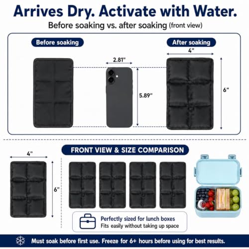 4 Pack Flexible Ice Packs for Lunch Boxes & Coolers, Lightweight - color: Black