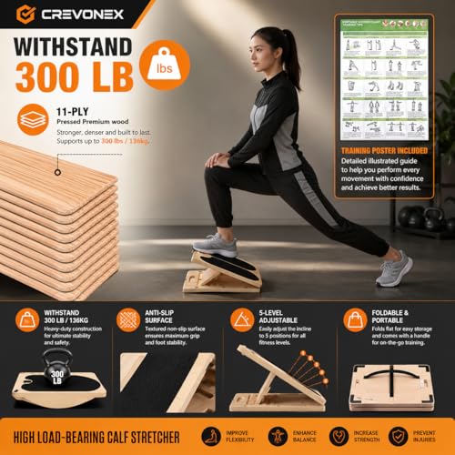 3-in-1 Adjustable Wooden Slant Board for Calf Stretching