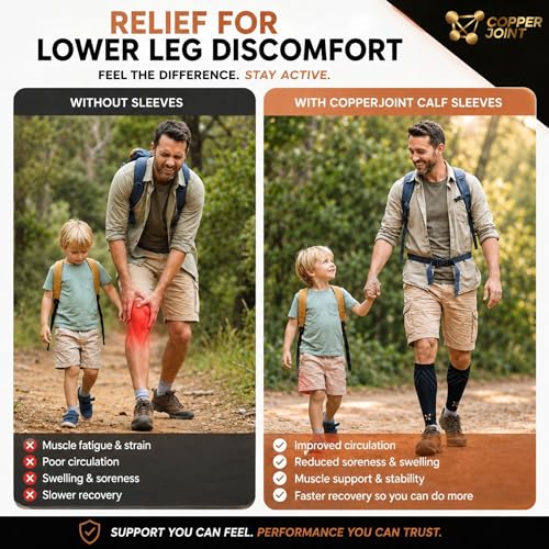 CopperJoint Calf Compression Sleeve for Men & Women, Black, Large, Firm Fit - color: Black, size: Large