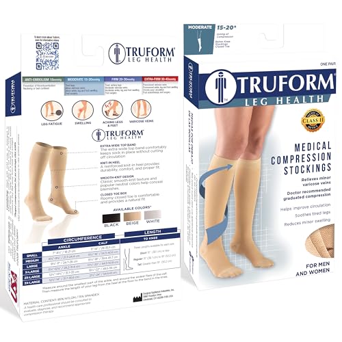 Truform 15-20 mmHg Compression Stockings, Men & Women Medical Closed Toe - color: Beige, size: Medium