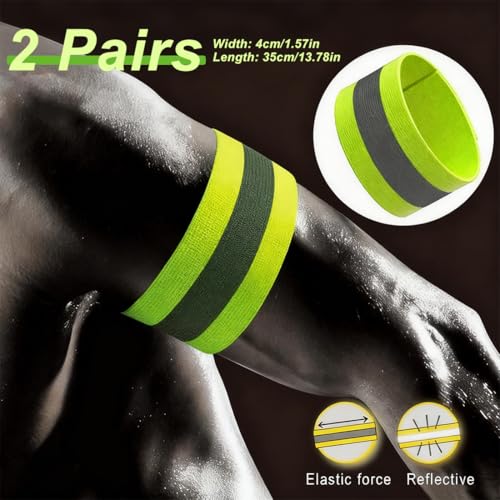 4 PCS High Visibility Reflective Armbands, Elastic Reflective Arm Ankle Band, Adjustable Strap Bracelets for Running Walking Cycling