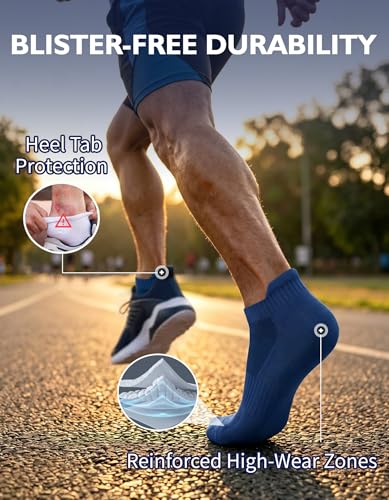 CLOSEMATE Mens Athletic Ankle Socks Cushioned Cotton 7 Pairs - color: 2navyblue2bluegrey2armygreen, size: 7-9