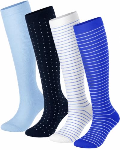 Bamboo Viscose Compression Socks|4Pairs 15-20mmHg Knee High Socks - color: Blue, size: Small-Medium
