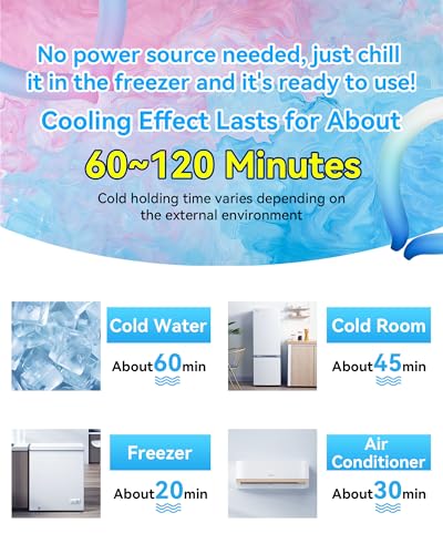 Neck Cooling Tube Wraps Ice Ring Neck Cooler Personal Ice Pack Wrap for Hot Weather Gel Reusable Wearable Gel Cooling for Summer Heat Hot Flashes Freezer Below 64.4℉ - color: Blue