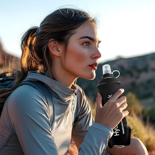 AXEN Soft Flask TPU Foldable Running Hydration Flask, Soft Collapsible Water Bottle for Hydration Pack Cycling Marathon Running Hiking - color: Black-250ml