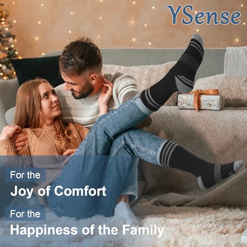 YSense 6 Pairs Crew Socks for Women, Hiking Running Compression Socks - color: Black