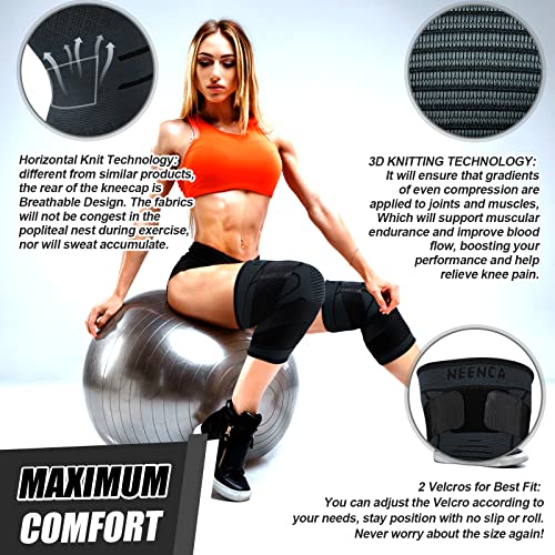 Compression Knee Brace for Women & Men - 2 Pack with Adjustable Straps - color: 2 Pack - Black, size: XXX-Large