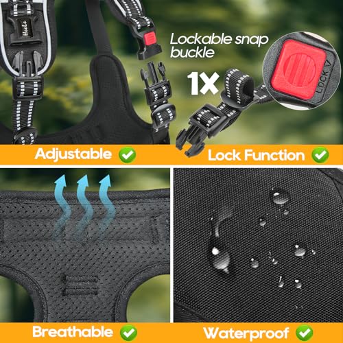 HEELE Dog Harness for Medium, Reflective No Pull Front Clip Vest, Black, M - color: Lock Black, size: M (Pack of 1)