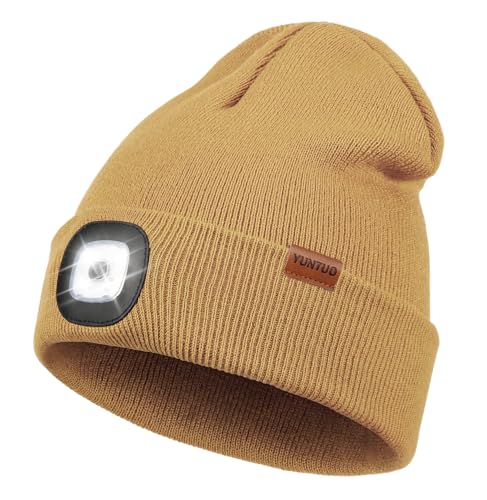 LED Beanie with The Light, Unisex Gifts for Men Dad Husband Him - color: Brown