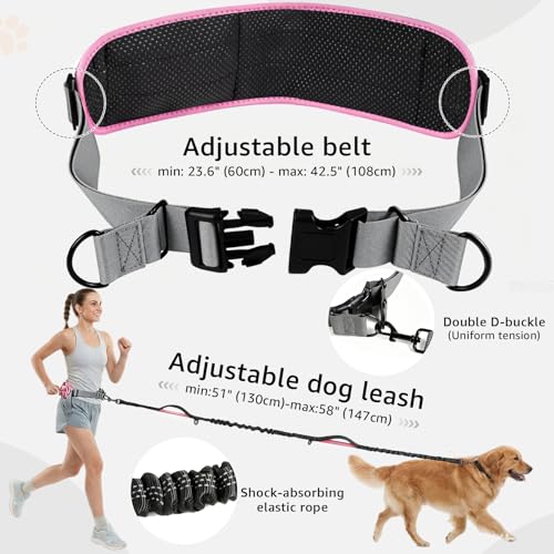 Hands Free Dog Leash with Waist Pack Bungee for Running Pink - color: Pink