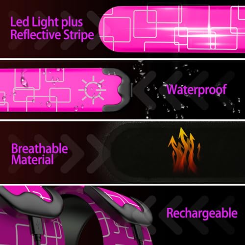 2 Pack LED Armband - Rechargeable Running Lights with Reflective Gear, High Visibility LED Wristband Lights - color: pink
