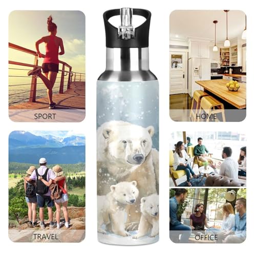 OTVEE Polar Bear Water Bottle Sports Water Bottle Insulated Stainless Steel Hot Cold Water Mug with Straw Lid & Handle for Sports Gym 20 oz - color: Polar Bear