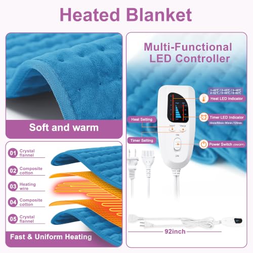 Heating Pad,Electric Heating Pad,Heating Pad for Back (Blue, 24"x20") - color: Blue, size: 24x20 Inch