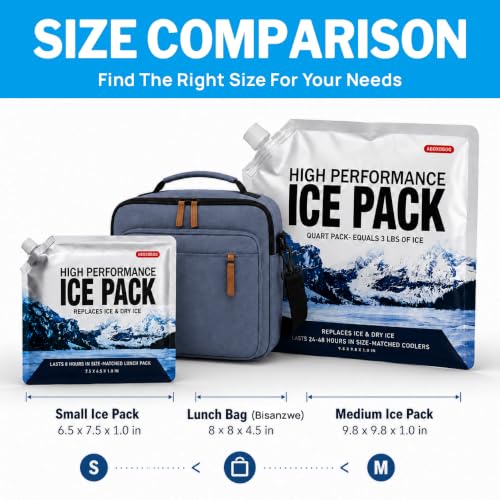 Reusable Ice Packs for Cooler Bag & Large Lunch Box, Long Lasting Gel Freezer Pack for Camping, Picnics, Heavy Duty Cold Packs, 4 Pack (9.8"x9.8") - size: Medium-4pk