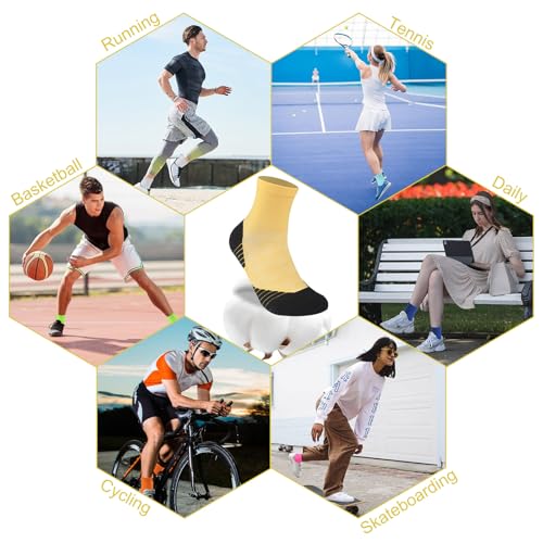 NIcool Cycling Socks For Men, 1/3 Pairs Bright Seamless Compression Running Crew Socks Youth Cushioned Tennis Quarter Socks - color: 3 Pairs Mustard