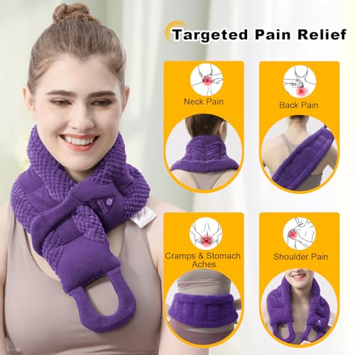 UNCN Long Heating Pad for Neck and Shoulders Back 33 x 5.9in Microwavable Large Moist Heat Pack Warm Hot Compress Neck Wrap Weighted Bag Massage Reusable Herbal Nature Calming Portable - color: Dark Purple