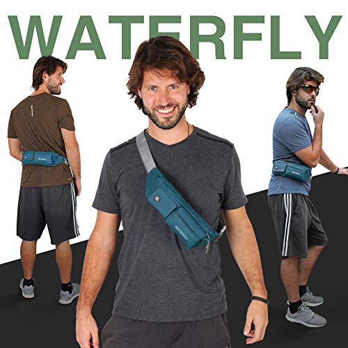 WATERFLY Small Fanny Pack for Women Men, Crossbody Travel Waist Bag - color: Peacock Blue