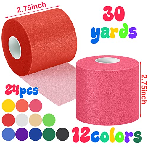 Nuanchu 24 Rolls Prewrap Athletic Tape, 2.75 in x 30 yd, 12 Colors - color: Rose Red, Lime Green,blue,yellow