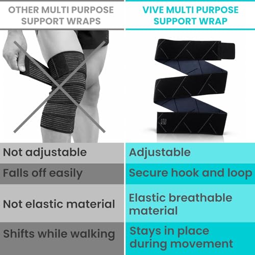 Vive Elastic Knee Wrap - Ankle, Foot, Calf & Wrist Support for Pain Relief