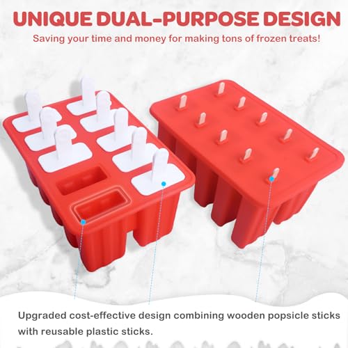 10-Cav Popsicle Molds, Silicone Ice Pop Mold for DIY Frozen Treats - color: Red